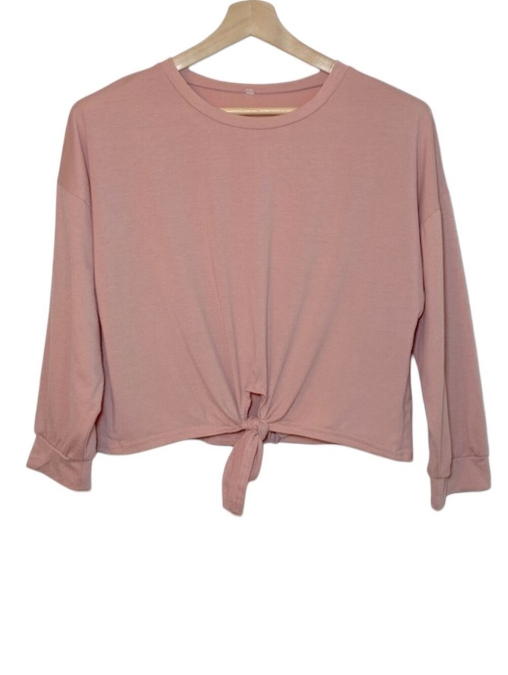 NWOT | Pink 3/4 Length Sleeve Crop Top w|bow Tie Waistline